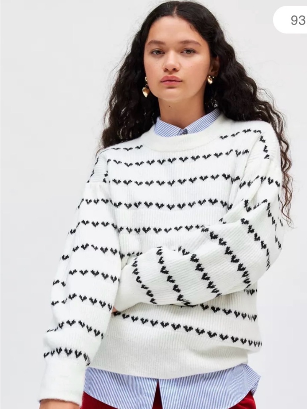 Kimchi Blue (Urban Outfitters) White Crewneck Sweater with Black Heart Stripe